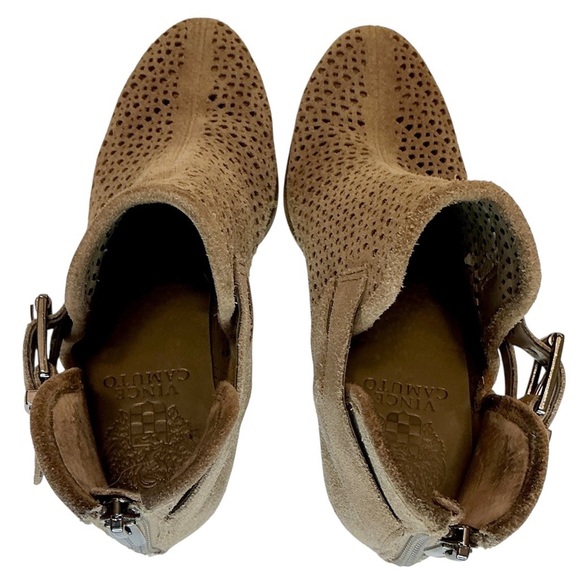 VINCE CAMUTO Palmina Perforated Suede Ankle Boots Booties Tan / Shady Grey Sz 6 - Picture 9 of 10